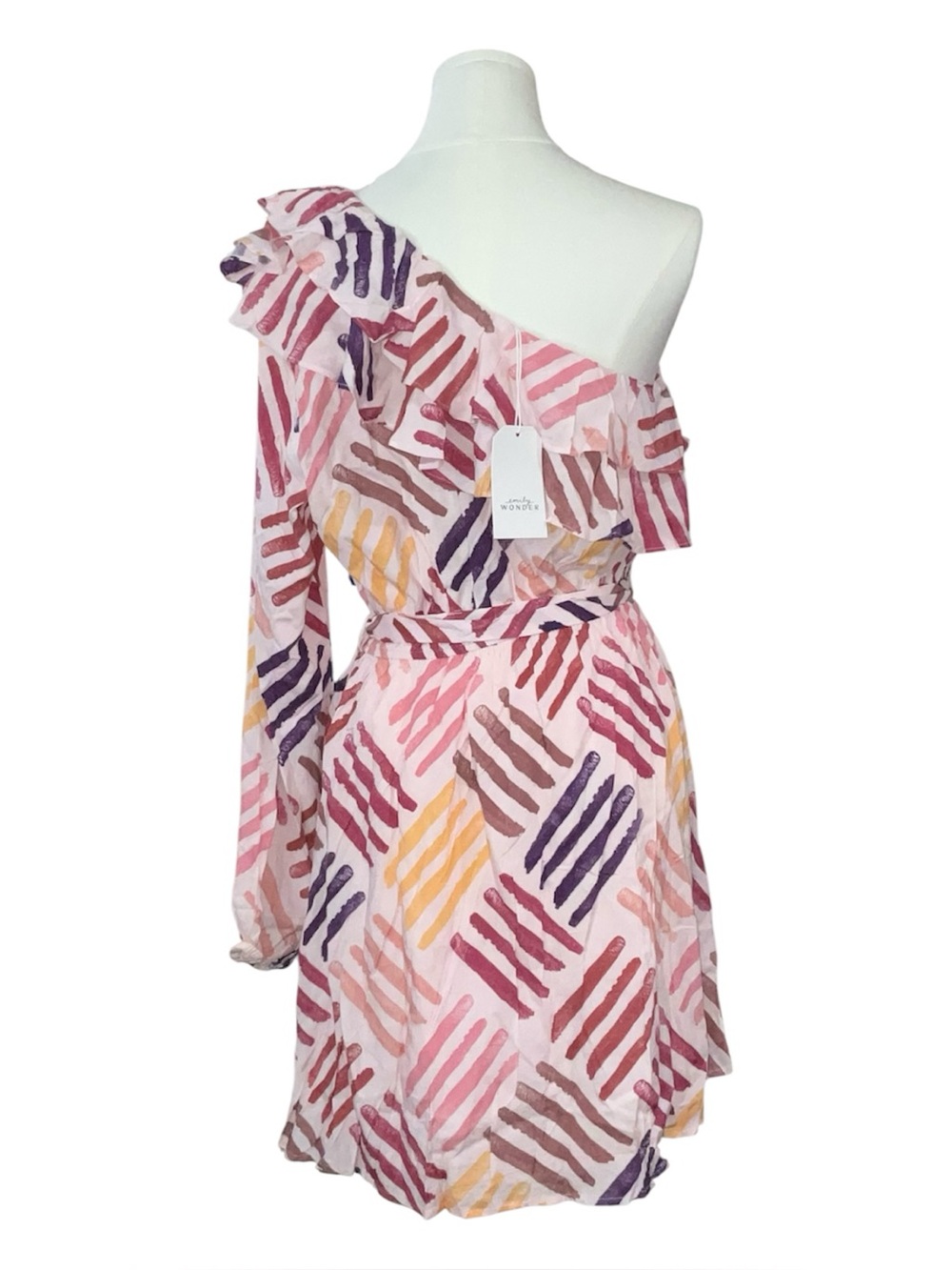 One-Shoulder Ruffle Patterned Mini Dress in Multi-Color - Picture 4 of 4
